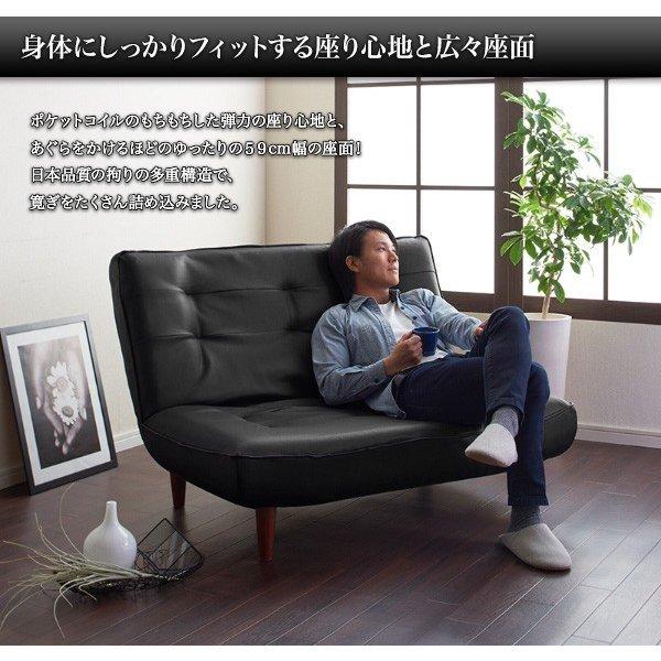 リョウイチ　グレー　レザー 2人掛けハイバックソファ ソファ レザー 2人掛け ハイバック コイルソファ ソファー : LANRAN