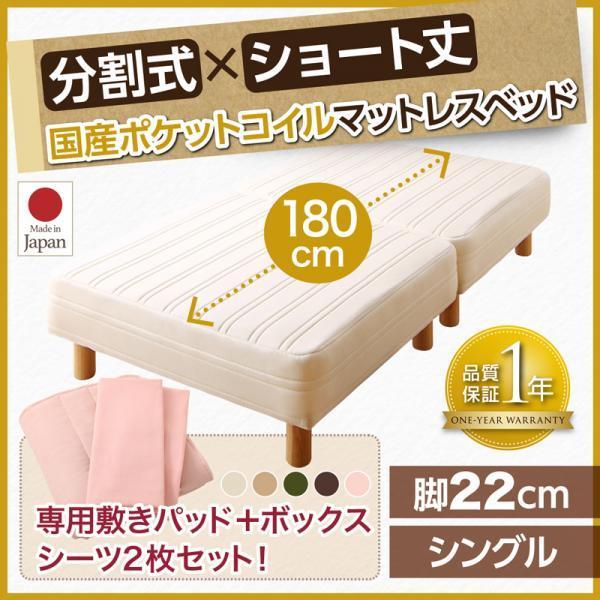 マットレスベッド ショート丈分割式 国産ポケット ベッドパッド・シーツセット付き シングル ショート丈 脚22cm |  | 20