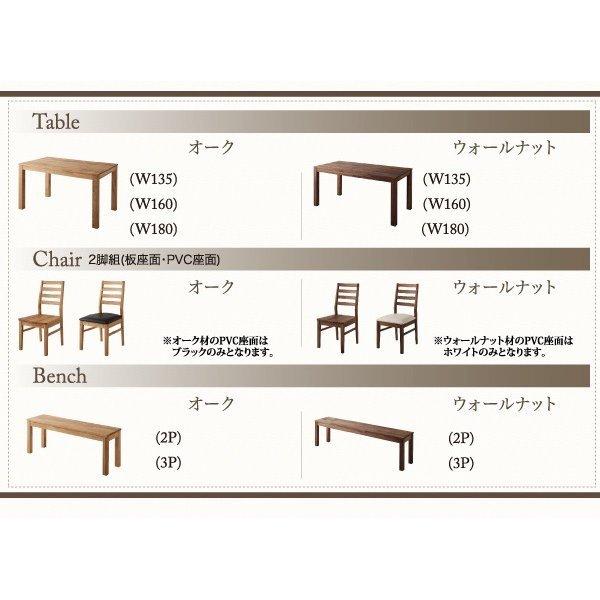 ウォールナット ダイニング 5点セット(テーブル+チェア4) 板座×PVC座 W160 総無垢材 |  | 12