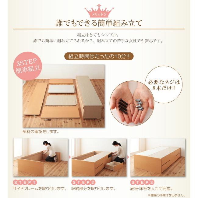 チェストベッド セミシングル 日本製 ヘッドレス大容量コンパクト 薄型