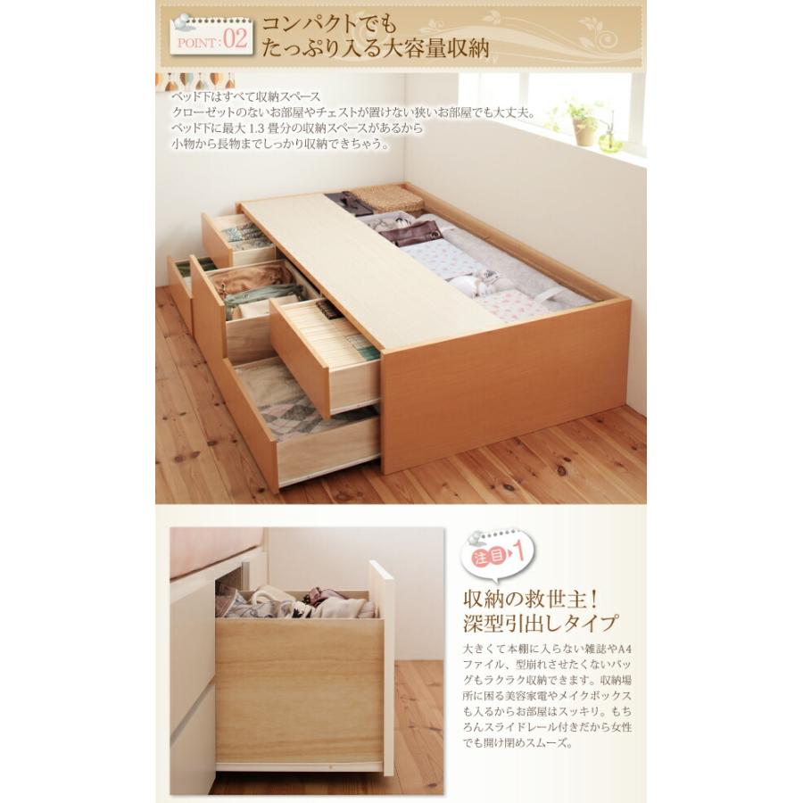 チェストベッド セミシングル 日本製 ヘッドレス大容量コンパクト 薄型