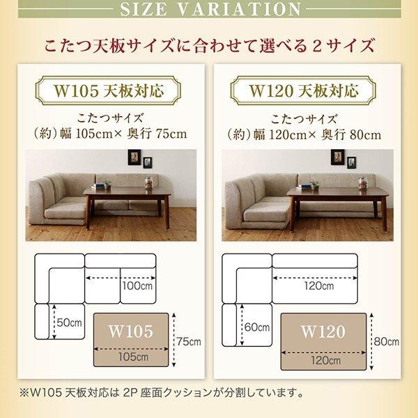 こたつ天板サイズに合わせて選べる洗えるフロアコーナーソファ W105天板対応サイズ 1 人掛け+2 人掛け+コーナー |  | 05