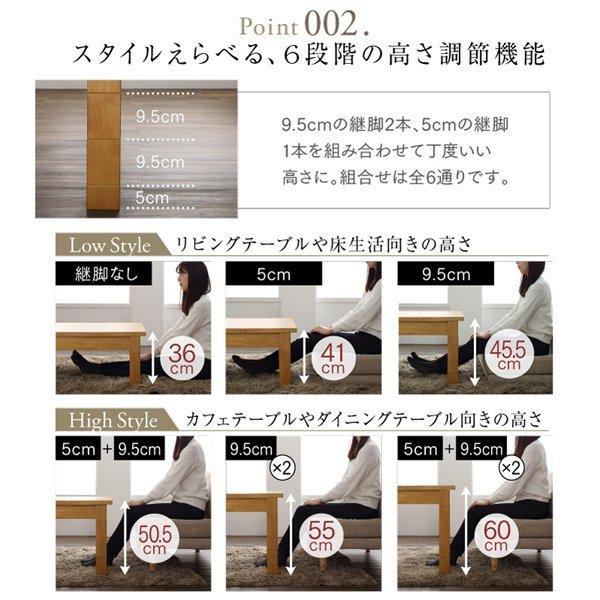 こたつソファダイニング 5点セット(テーブル+2Pソファ2脚+1Pソファ1脚+コーナーソファ1脚) W120-180 高さ調節 3段階伸長式 大型 |  | 11