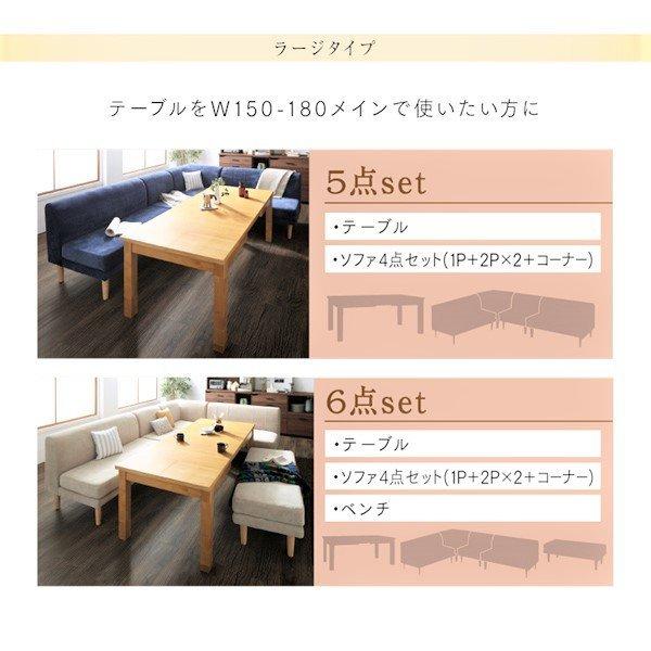 こたつソファダイニング 5点セット(テーブル+2Pソファ2脚+1Pソファ1脚+コーナーソファ1脚) W120-180 高さ調節 3段階伸長式 大型 |  | 17