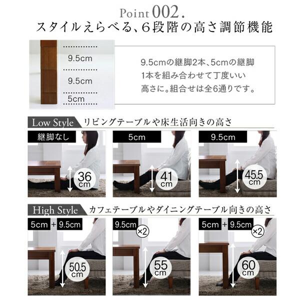 こたつソファダイニング 4点セット(テーブル+2Pソファ1脚+1Pソファ1脚+コーナーソファ1脚) W120-180 高さ調節 3段階伸長式 大型 |  | 11