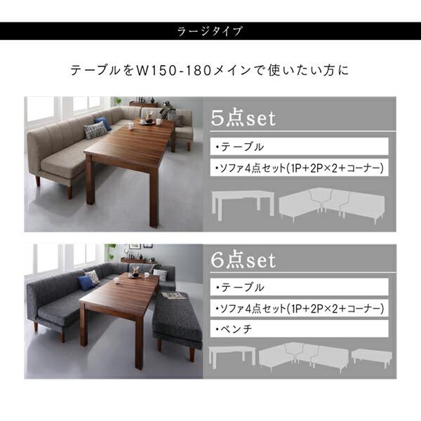 こたつソファダイニング 4点セット(テーブル+2Pソファ1脚+1Pソファ1脚+コーナーソファ1脚) W120-180 高さ調節 3段階伸長式 大型 |  | 17