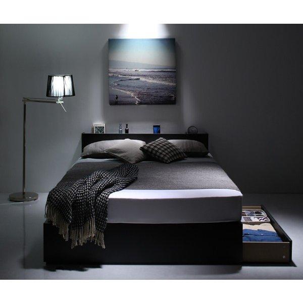 収納 ベッド ベットフレームのみ マットレス無し ダブル 棚 コンセント