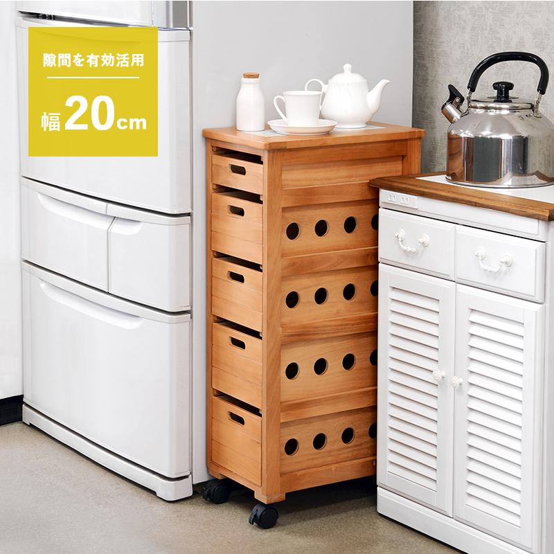 ストッカー 引き出し5段 ロゴなし 20×40×79cm ライトブラウン |  | 01