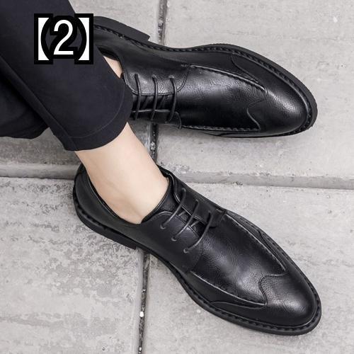 最旬ダウン ビジネスシューズ 韓国 レザースニーカー シューズ かっこいい 王道 ローカット おしゃれ メンズ レザー ジャケット 色の分類 2 黒 内側を高く