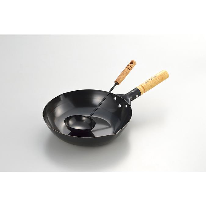 陳建一 IH対応 北京鍋28cm(お玉付) (CK-333R) 鉄製 ウォックパン 中華