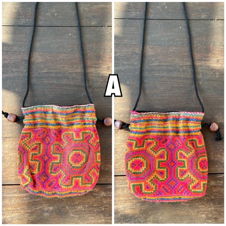 モン族刺繍 巾着 ポシェット 刺繍 タイ 少数民族 伝統 ハンドメイド
