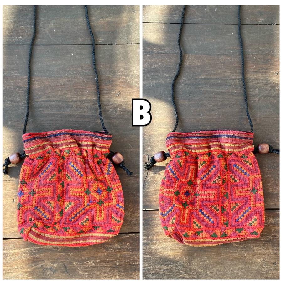 モン族刺繍 巾着 ポシェット 刺繍 タイ 少数民族 伝統 ハンドメイド