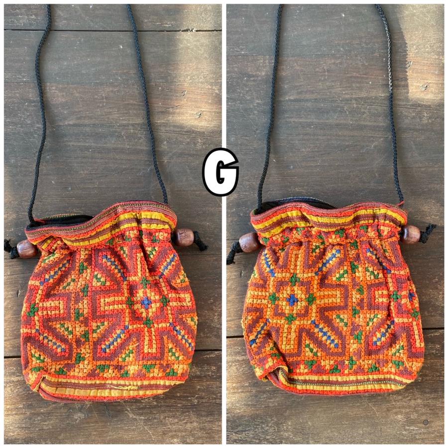 モン族刺繍 巾着 ポシェット 刺繍 タイ 少数民族 伝統 ハンドメイド