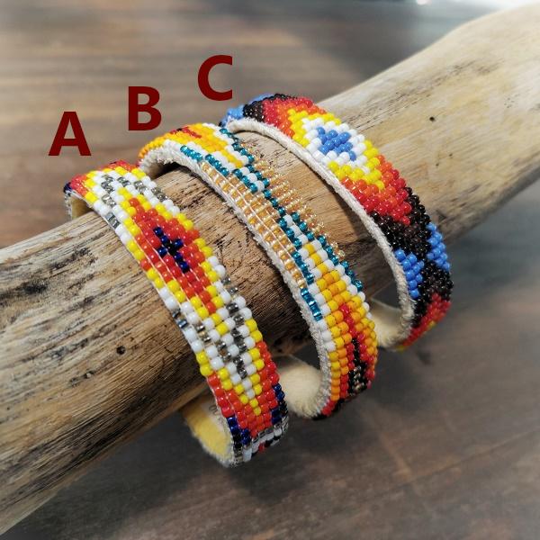 インディアンジュエリー バングル ビーズワークIII　ナバホ族 シードビーズ レザー 一点物 Indian jewelry |  | 01