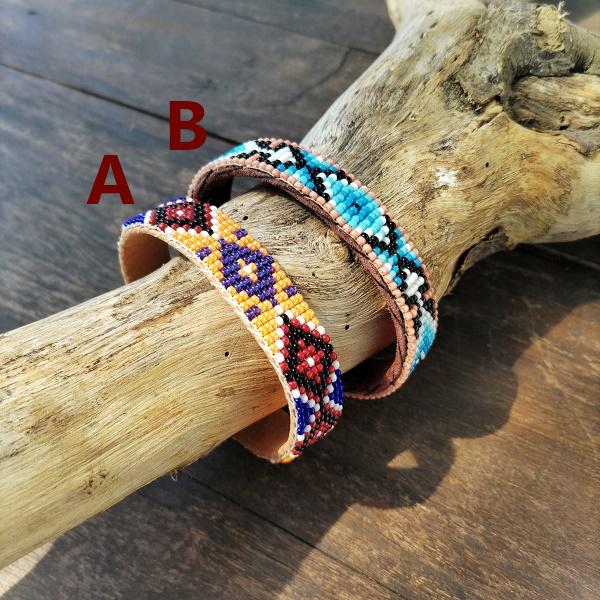 インディアンジュエリー バングル ビーズワークII　ナバホ族 シードビーズ レザー 一点物 Indian jewelry |  | 01
