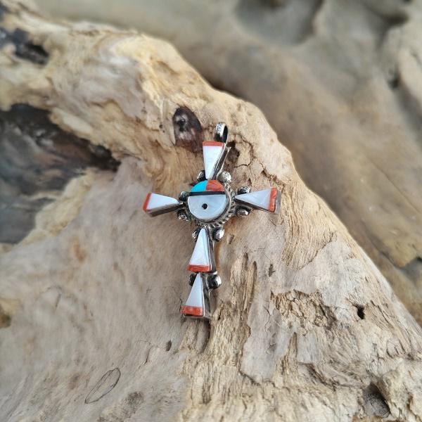 インディアンジュエリー  ペンダントトップ インレイ クロス　シルバー925 ホールマーク 一点物 Indian jewelry | 