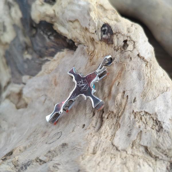 インディアンジュエリー  ペンダントトップ インレイ クロス　シルバー925 ホールマーク 一点物 Indian jewelry |  | 02