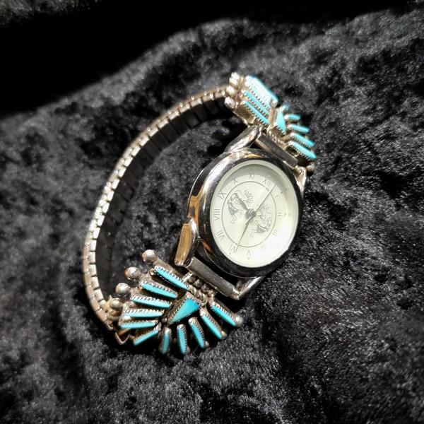 インディアンジュエリー リストウォッチ　ターコイズ 　シルバー925 ホールマーク 一点物 Indian jewelry |  | 01