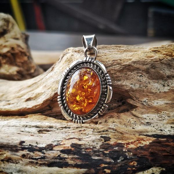 インディアンジュエリー ペンダントトップ　アンバー　シルバー925 ホールマーク 一点物 Indian jewelry | 