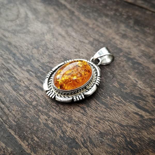 インディアンジュエリー ペンダントトップ　アンバー　シルバー925 ホールマーク 一点物 Indian jewelry |  | 01