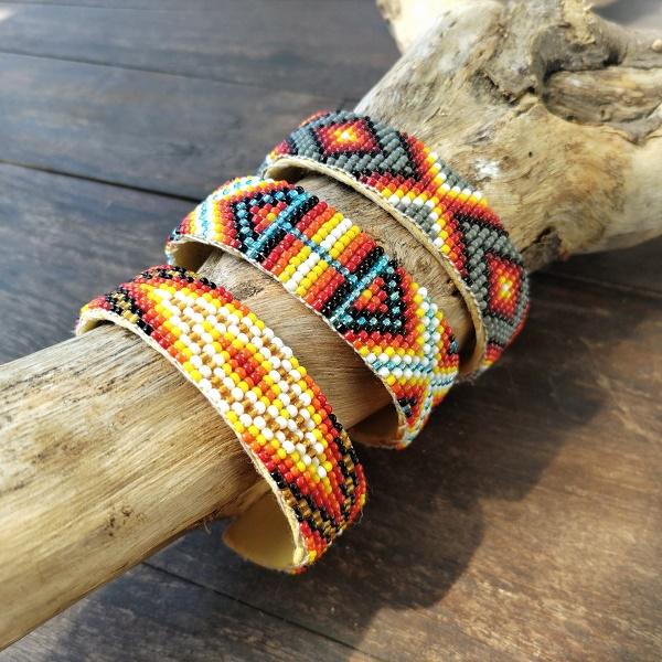 インディアンジュエリー バングル ビーズワークI　ナバホ族 シードビーズ レザー 一点物 Indian jewelry | 