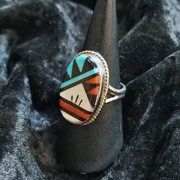 インディアンジュエリー  リング インレイ ティピ　シルバー925 ホールマーク 一点物 Indian jewelry |  | 01