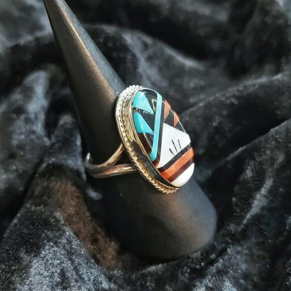 インディアンジュエリー  リング インレイ ティピ　シルバー925 ホールマーク 一点物 Indian jewelry |  | 02