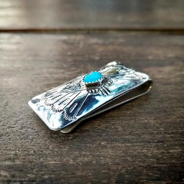 インディアンジュエリー マネークリップ　ターコイズ　シルバー925 一点物 Indian jewelry |  | 01