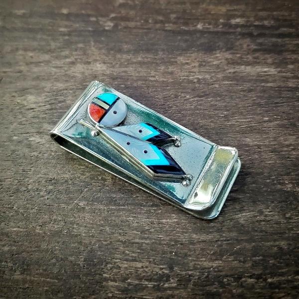 インディアンジュエリー マネークリップ　インレイ スクエア　シルバー ホールマーク925 ホールマーク 一点物 Indian jewelry |  | 01