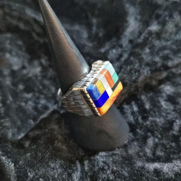インディアンジュエリー  リング インレイ スクエア　シルバー925 ホールマーク 一点物 Indian jewelry |  | 02