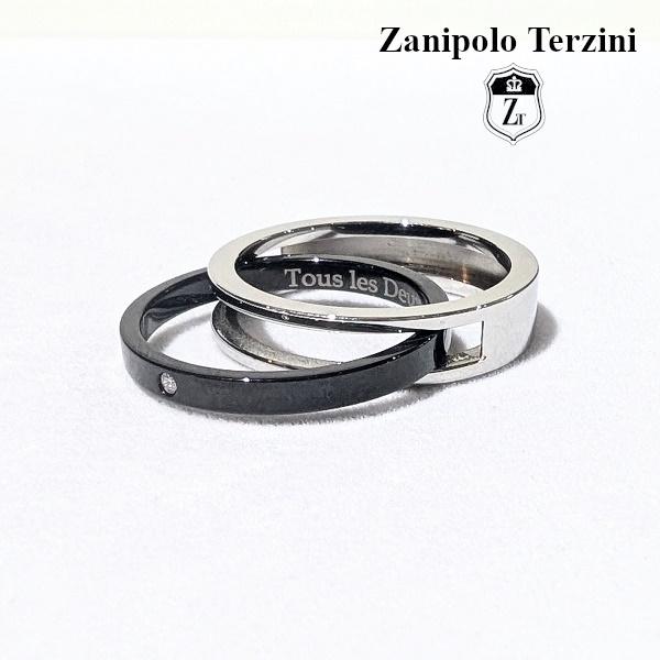 Zanipolo Terzini リング ダイアモンド セパレート ブラック ザニポロタルツィーニ サージカルステンレス 金属アレルギー対応 シンプル ペアリング | Zanipolo Terzini