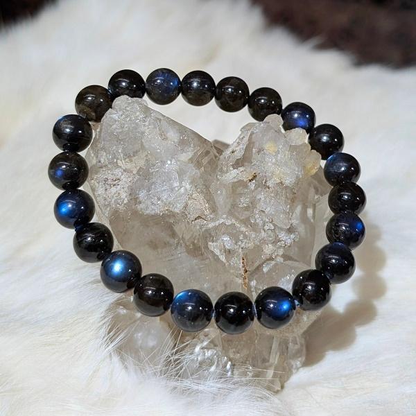 スペクトロライト ブレスレット 8mm玉　 パワーストーン 風水 ラブラドライト 希少 レア 高品質 | 