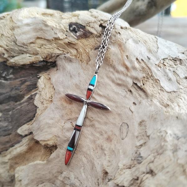 インディアンジュエリー  ネックレス インレイ クロス　シルバー925 ホールマーク 一点物 Indian jewelry | 