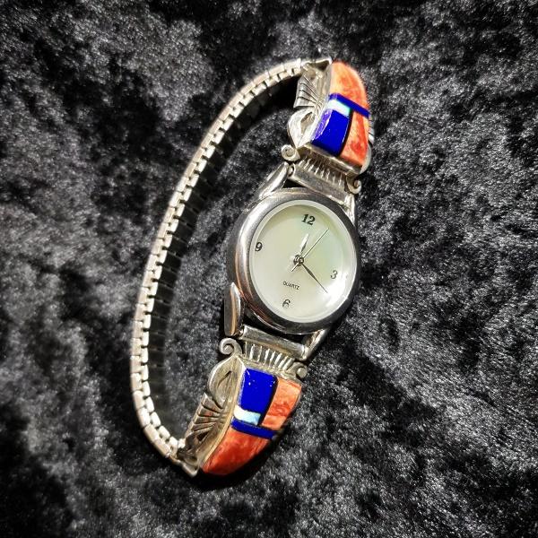 インディアンジュエリー リストウォッチ　インレイワーク 　シルバー925 ラピスラズリ 一点物 Indian jewelry |  | 01