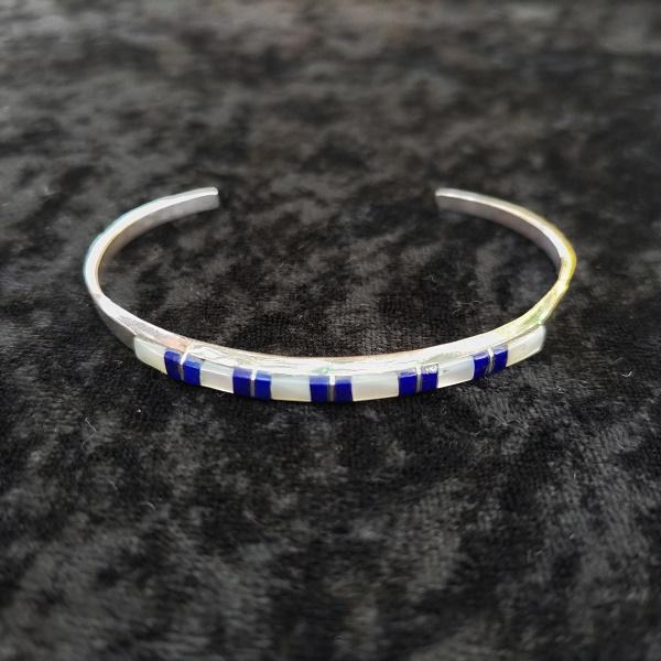 インディアンジュエリー バングル ラピス＆シェル　シルバー925 一点物 Indian jewelry |  | 01