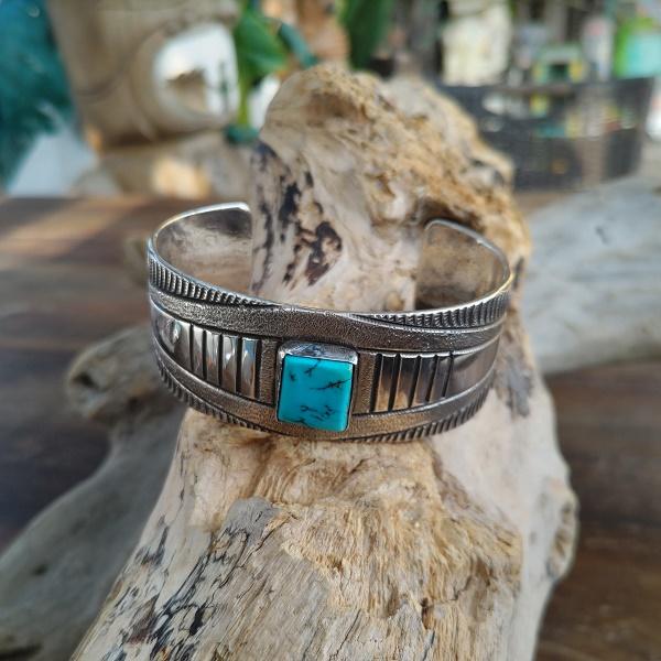 インディアンジュエリー バングル ターコイズ スクエア　シルバー925 ホールマーク 一点物 Indian jewelry | 