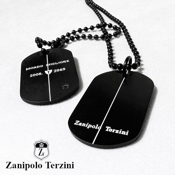 Zanipolo Terzini ネックレス ブラックダイアモンド ドッグタグ プレート　ザニポロタルツィーニ サージカルステンレス 金属アレルギー対応 シンプル メンズ | Zanipolo Terzini | 01