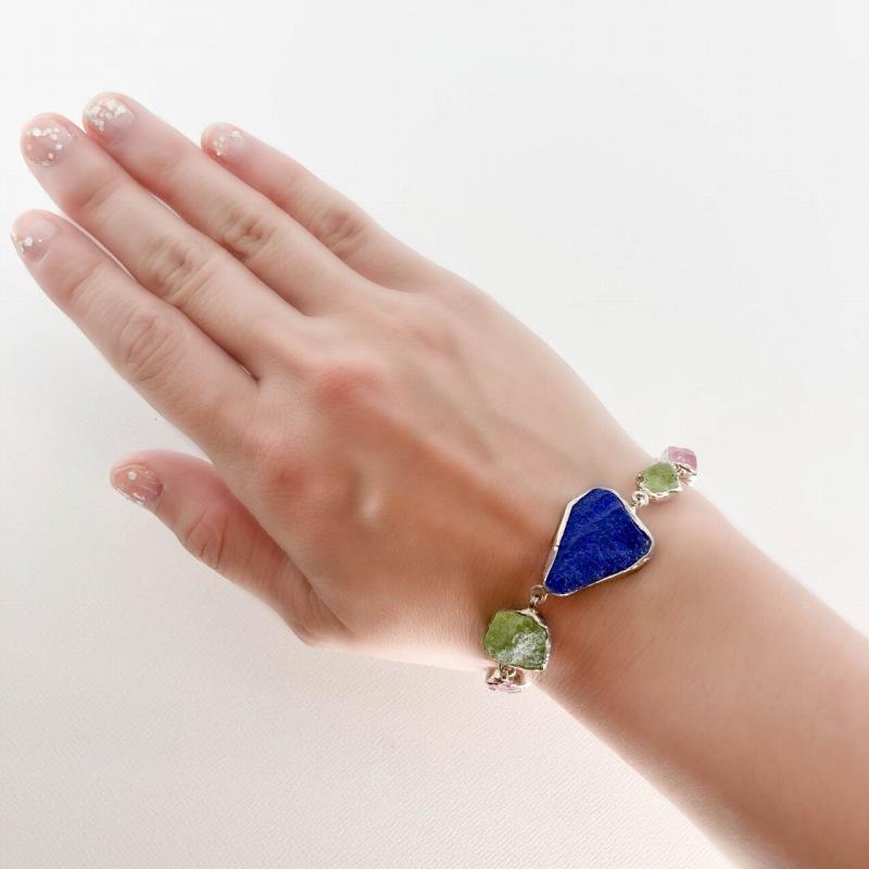 天然石 ブレスレット ラピスラズリ ピンクスピネル ペリドット 原石 シルバー 925  アジャスター付き (B23) |  | 01