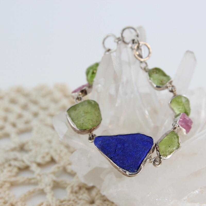 天然石 ブレスレット ラピスラズリ ピンクスピネル ペリドット 原石 シルバー 925  アジャスター付き (B23) |  | 06