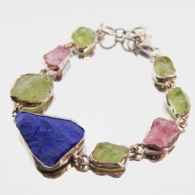 天然石 ブレスレット ラピスラズリ ピンクスピネル ペリドット 原石 シルバー 925  アジャスター付き (B23) |  | 07