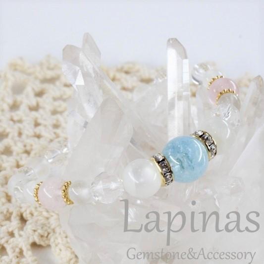 アクアマリン ブレスレット ホワイト ムーンストーン モルガナイト ピンクアクアマリン 水晶 天然石 パワーストーン 癒し 結婚運 家庭円満 ３月 誕生石(B45) | 