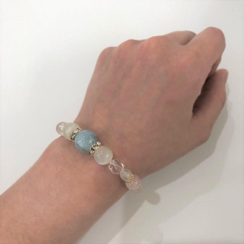 アクアマリン ブレスレット ホワイト ムーンストーン モルガナイト ピンクアクアマリン 水晶 天然石 パワーストーン 癒し 結婚運 家庭円満 ３月 誕生石(B45) |  | 01