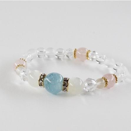 アクアマリン ブレスレット ホワイト ムーンストーン モルガナイト ピンクアクアマリン 水晶 天然石 パワーストーン 癒し 結婚運 家庭円満 ３月 誕生石(B45) |  | 04