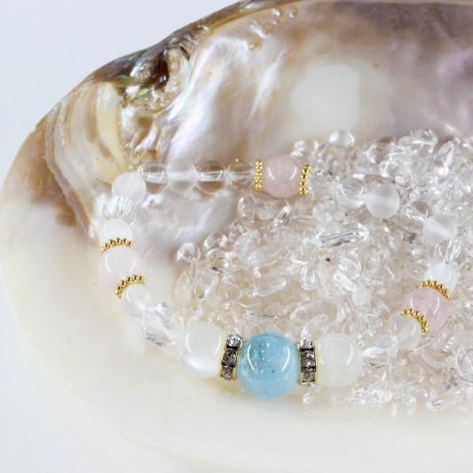 アクアマリン ブレスレット ホワイト ムーンストーン モルガナイト ピンクアクアマリン 水晶 天然石 パワーストーン 癒し 結婚運 家庭円満 ３月 誕生石(B45) |  | 05