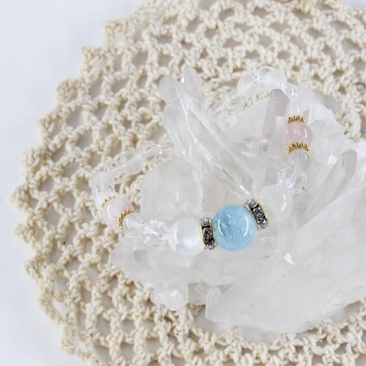 アクアマリン ブレスレット ホワイト ムーンストーン モルガナイト ピンクアクアマリン 水晶 天然石 パワーストーン 癒し 結婚運 家庭円満 ３月 誕生石(B45) |  | 06