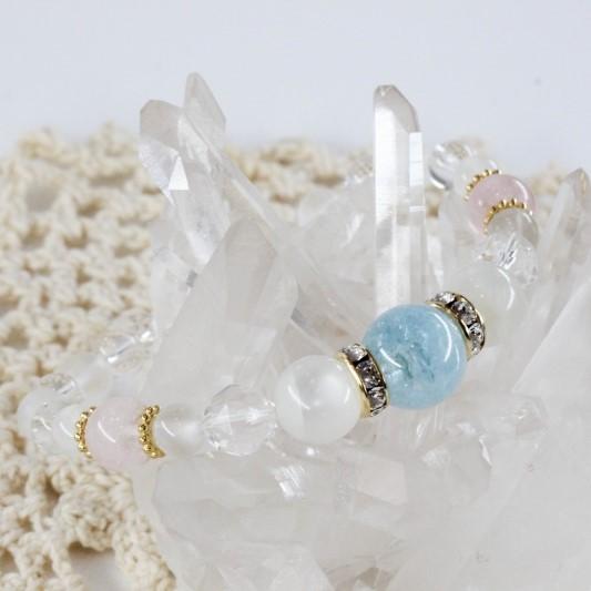 アクアマリン ブレスレット ホワイト ムーンストーン モルガナイト ピンクアクアマリン 水晶 天然石 パワーストーン 癒し 結婚運 家庭円満 ３月 誕生石(B45) |  | 07