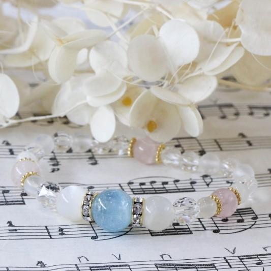 アクアマリン ブレスレット ホワイト ムーンストーン モルガナイト ピンクアクアマリン 水晶 天然石 パワーストーン 癒し 結婚運 家庭円満 ３月 誕生石(B45) |  | 08