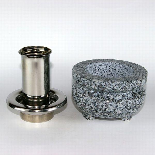 2点セット 線香立て 香炉鉢 ステンレス 青御影石 セット お墓のリフォーム お掃除ラクラク 簡単 線香立 石 送料無料 盆 彼岸 |  | 01
