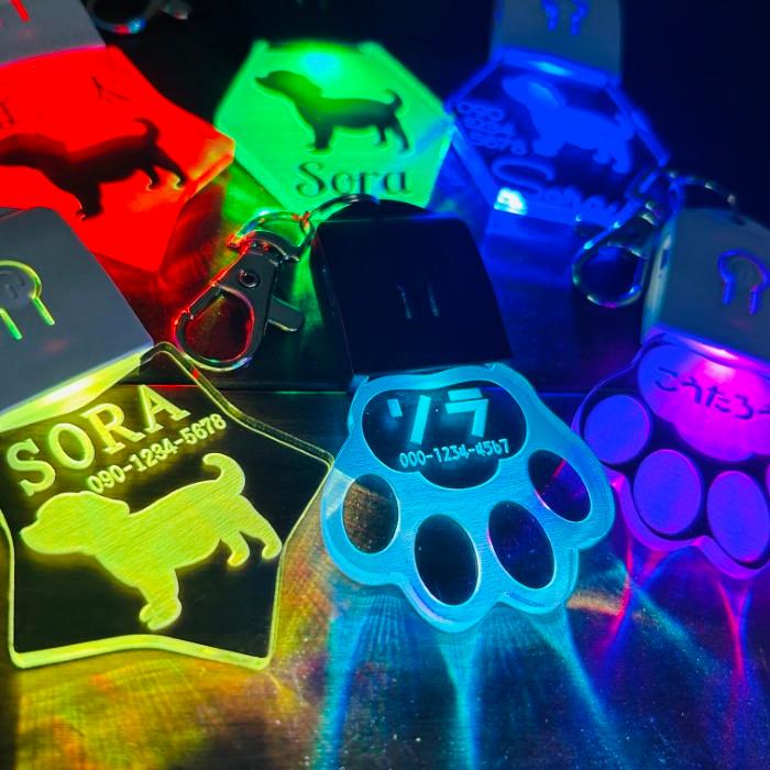 名前彫刻 光る ネームタグ ワンちゃん 犬 チャーム 迷子札 ペット キーホルダー 首輪 つける リード LEDライト レインボー 綺麗 かわいい おしゃれ |  | 13