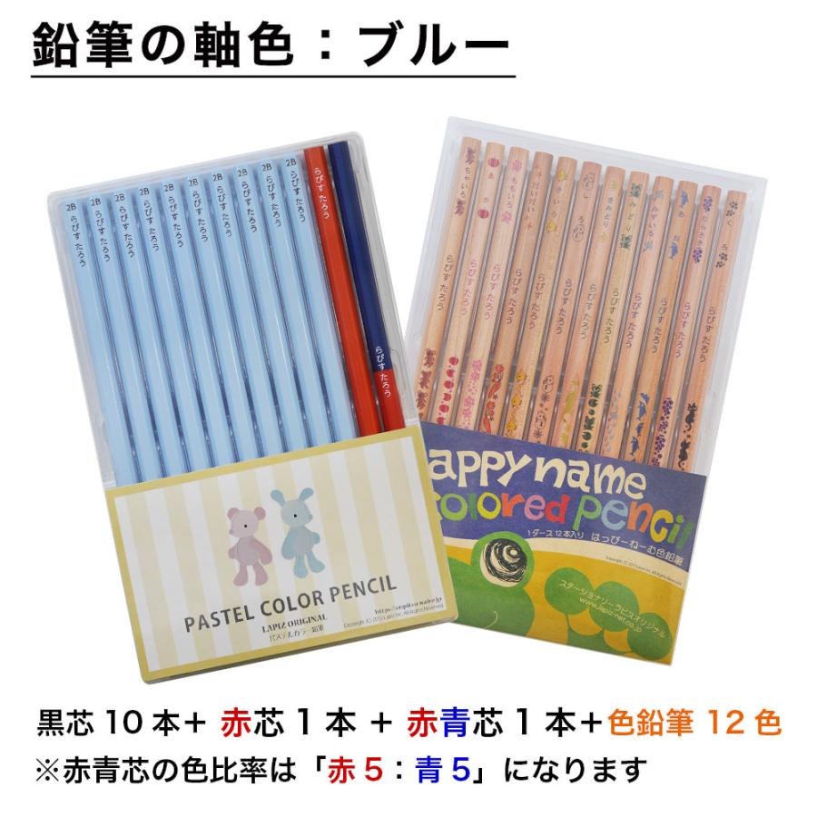 名入れ 鉛筆 パステルカラー鉛筆  2B はっぴーねーむ色鉛筆 12色（赤鉛筆 赤青鉛筆 色鉛筆セット） 朱色 卒園 記念品 えんぴつ ブルー ピンク｜lapiz｜12